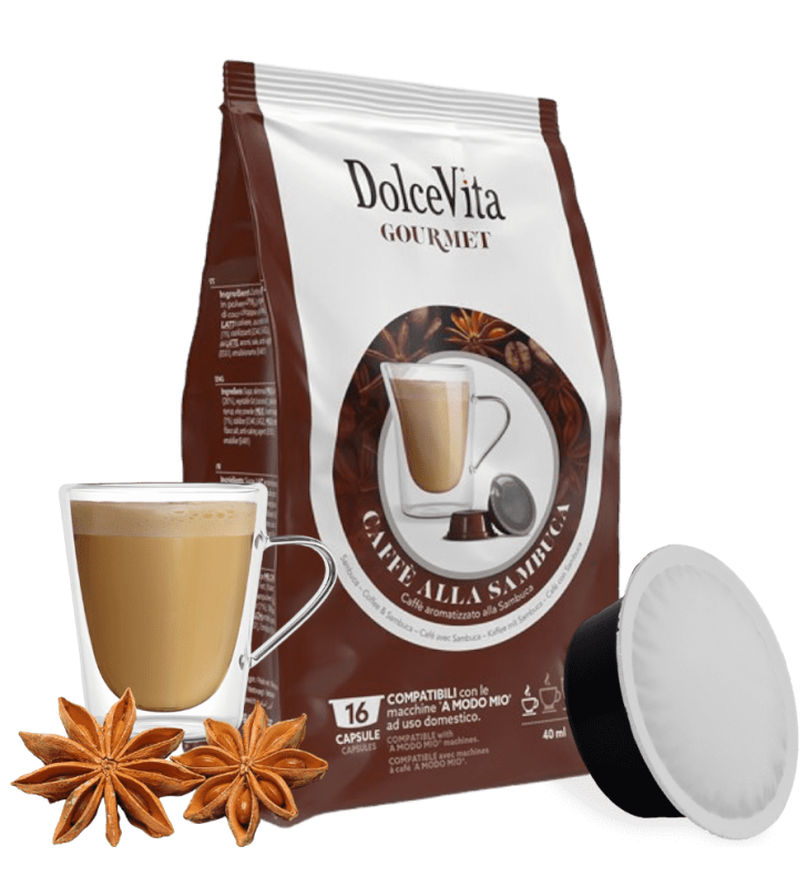 Dolce Vita Kompatibel mit Lavazza A Modo Mio Kaffee Alla Sambuca 16 Stück