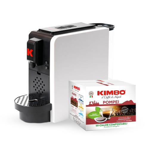Máquina de cápsulas Kimbo con expulsión automática blanca con 50 cápsulas Pompei de regalo