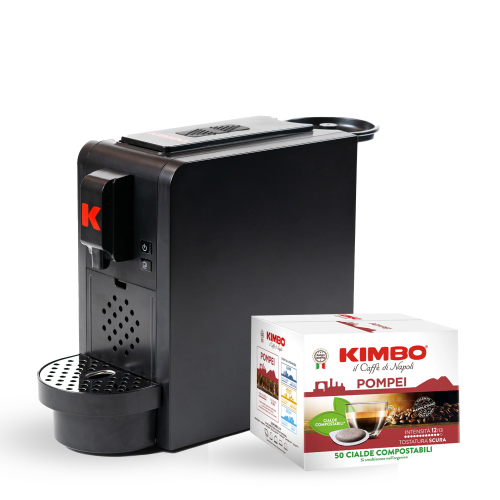 Kimbo Kaffeepadmaschine mit automatischem Auswurf, schwarz, mit 50 Pompei-Pads gratis