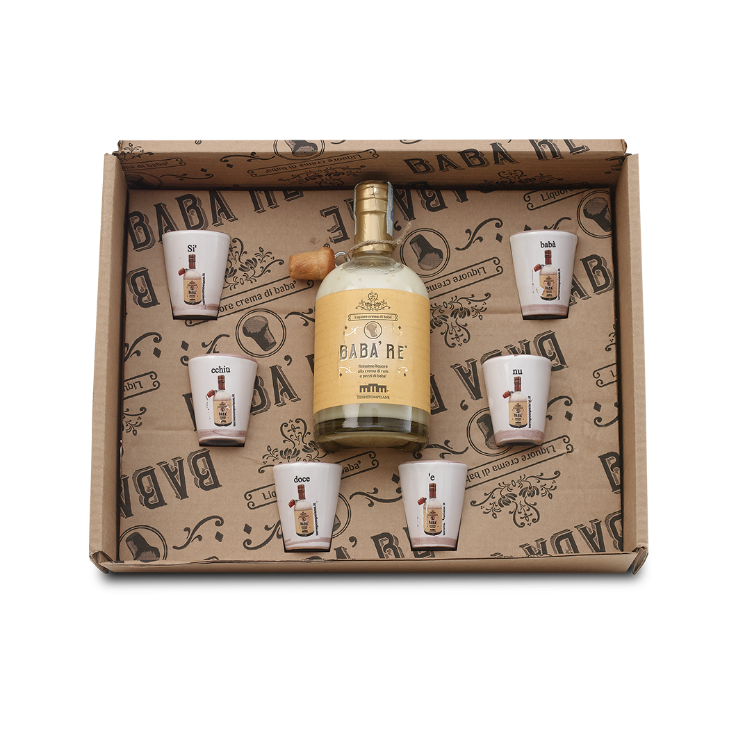 Likörcreme Babà Re 500 ml Box mit 6 Schnapsgläsern