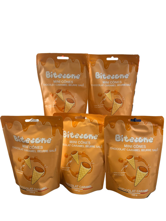 BITECONE Mini Conos Rellenos de Chocolate Caramelo con Mantequilla Salada 5x100g