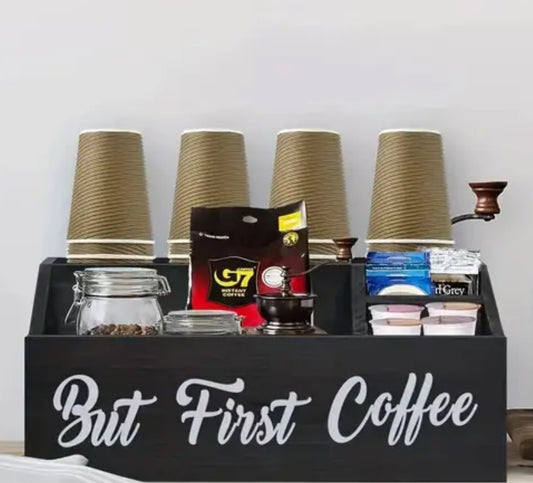 Wooden Capsule Holder But First Coffee Black