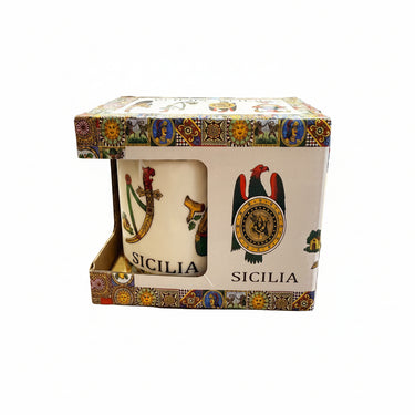 Mug Sicile en céramique avec coffret cadeau, décorations 4 As siciliennes